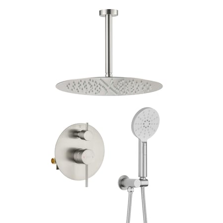 Kibi Circular Pressure Balanced Ceiling Mounted 2-Function Shower System w Rough In Valve Brushed Nickel KSF408BN